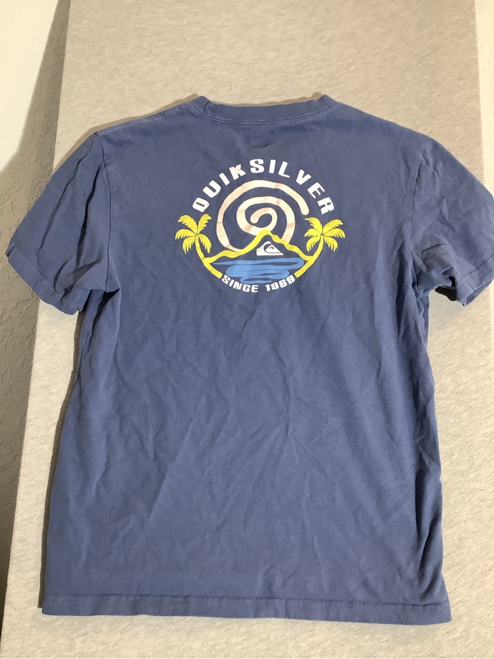 Quiksilver Navy Short Sleeve Tee with Small Palm Graphic